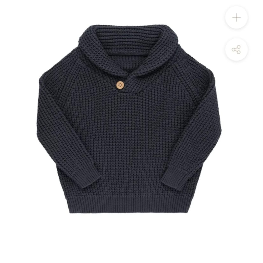 Cozy Navy Knit Sweater with Button Detail